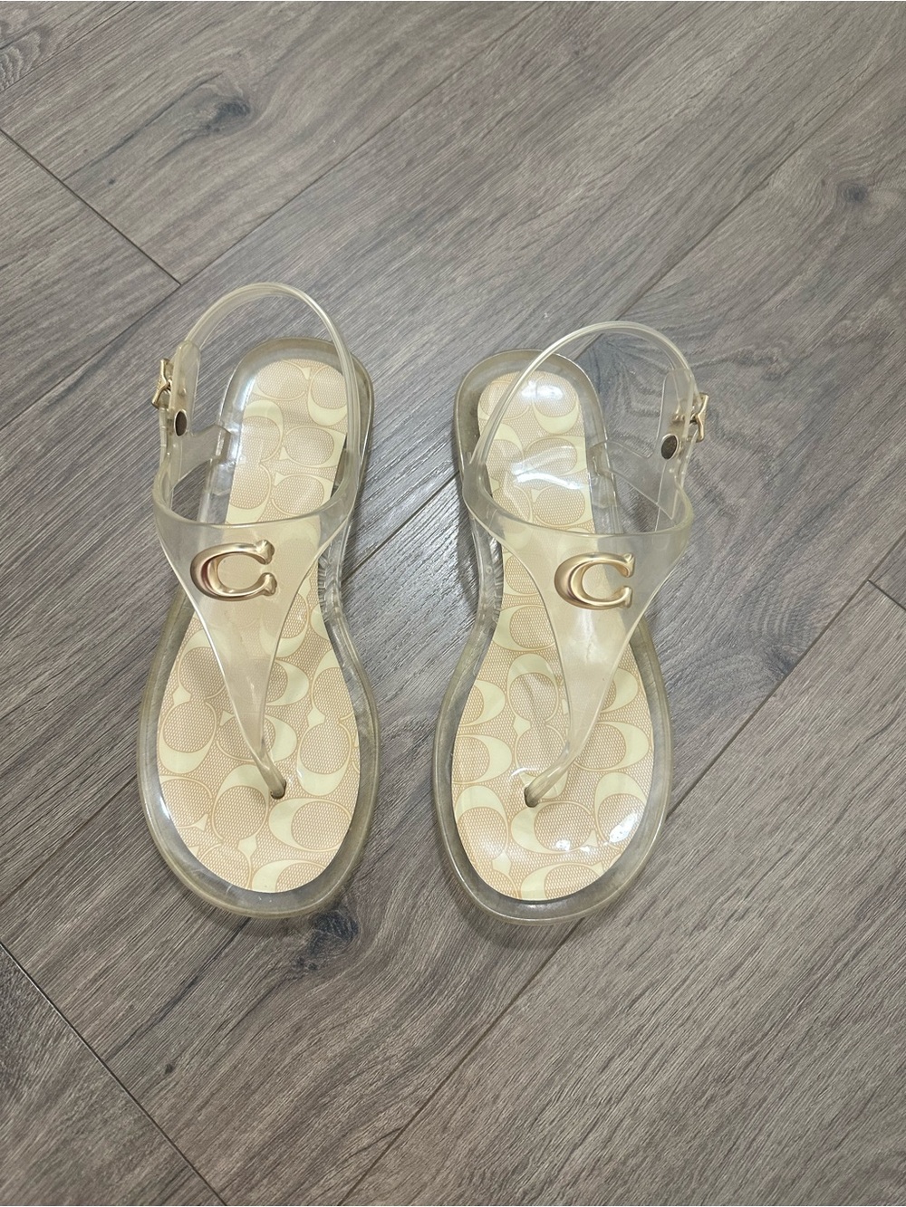 Coach Clear Jelly Natalee Sandals with Gold C Accent size 6